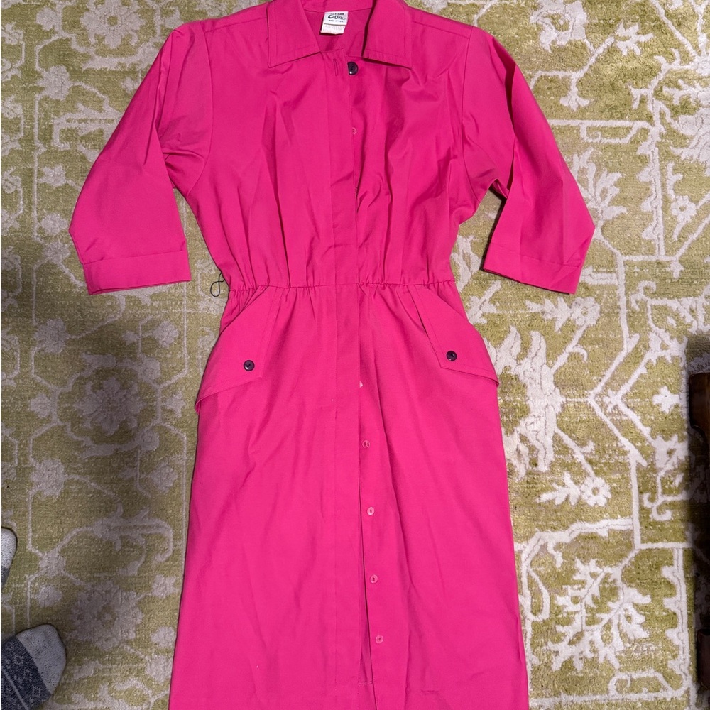 Classic 80s Button-Front Pink Shirt Dress